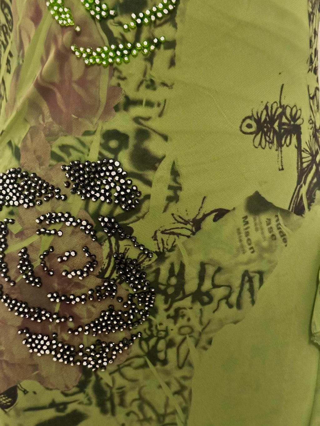 Archive Slip Dress — Acid Green Rhinestone Floral