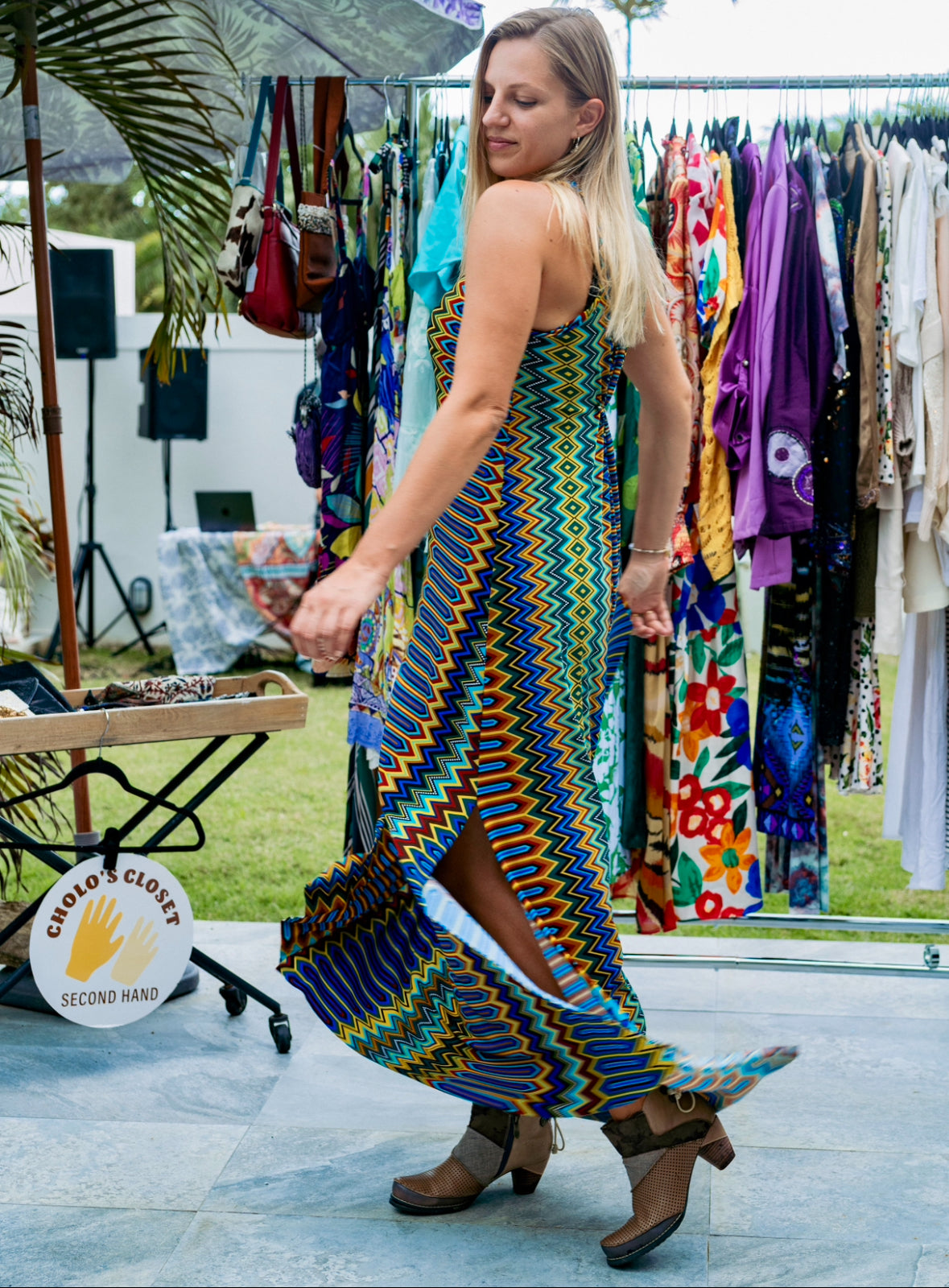 Geometric Wave Maxi Dress